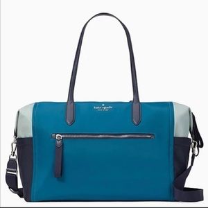 ♠️Kate Spade Chelsea Tricolor Color-block Large Nylon Weekender Blue Multi NWT